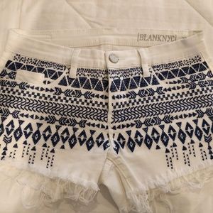 Blank NYC White Denim Shorts with Embroidery